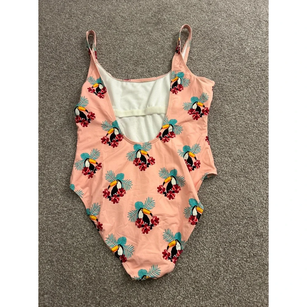 Hot Coals One Piece Sexy Swimsuit Womens Large Peach Toucan Floral Print HC77TUP